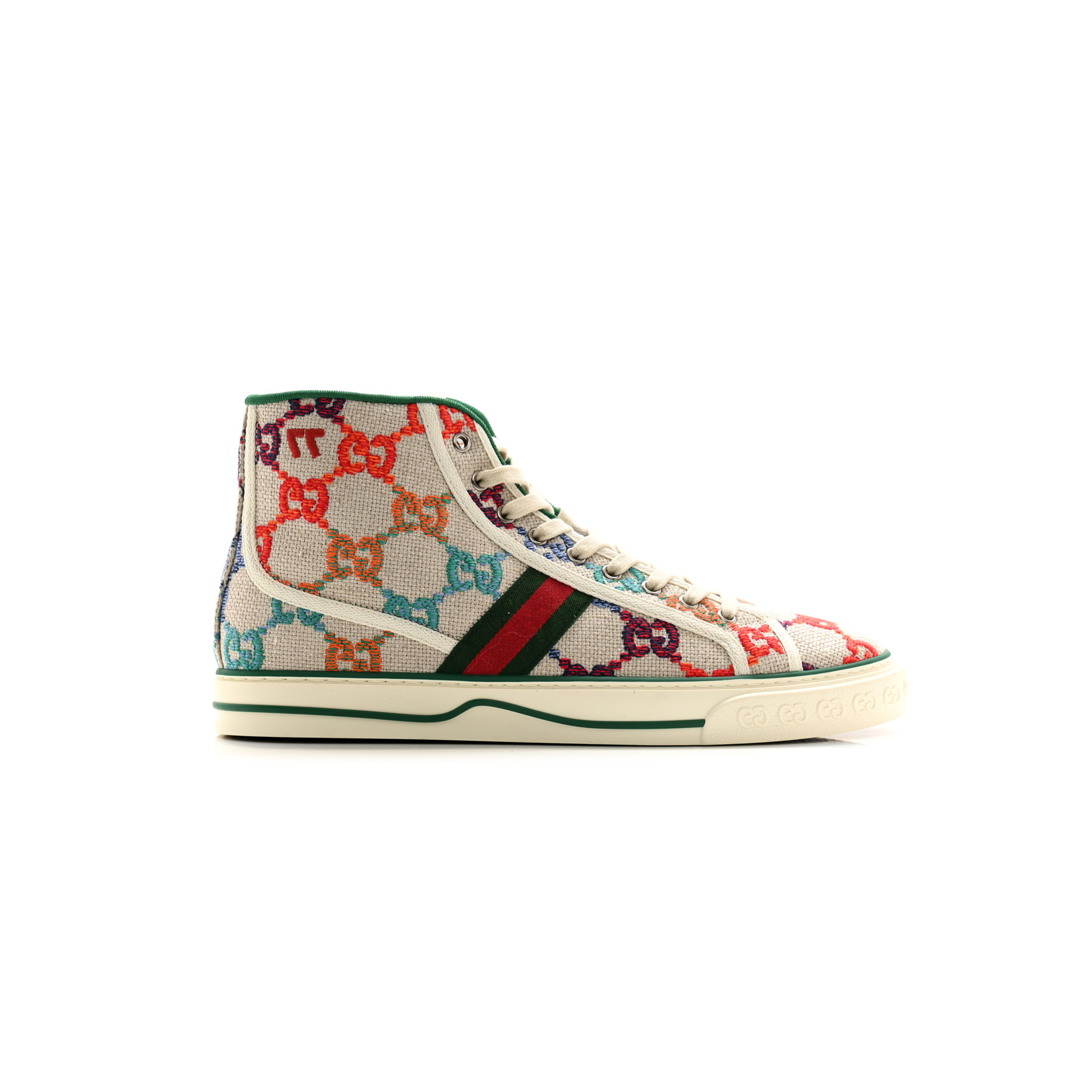 GUCCI LINEN PSYCHEDELIC MINI GG MONOGRAM MENS 1977 TENNIS HIGH TOP SNEAKERS